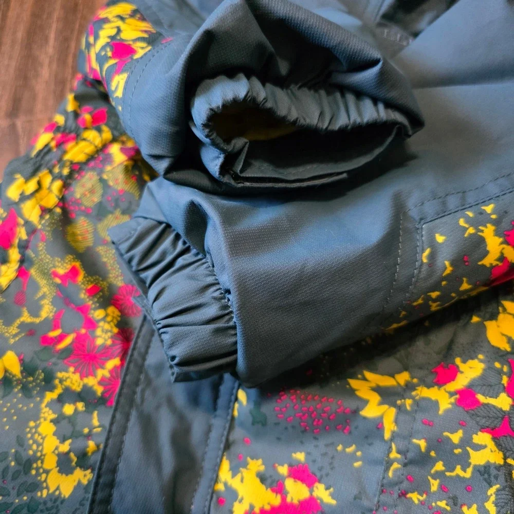 LL Bean Kids Cold Buster Snow Suit 12-18M Teal Floral Insulated One Piece Hooded